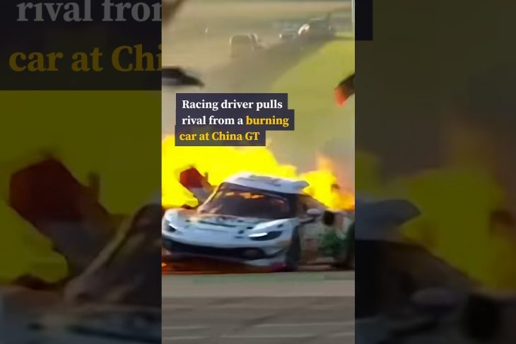 Racing driver pulls rival from a burning car at China GT